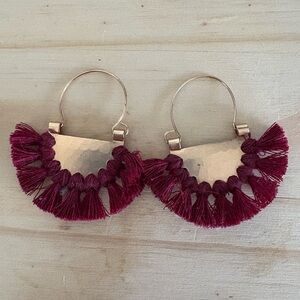 Elegant Gold and Burgundy Tassel Earrings